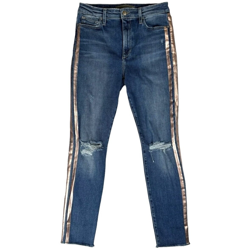 Joe's Jeans Charlie High Rise Skinny Jeans Size 28 Metallic Rose Gold Striped